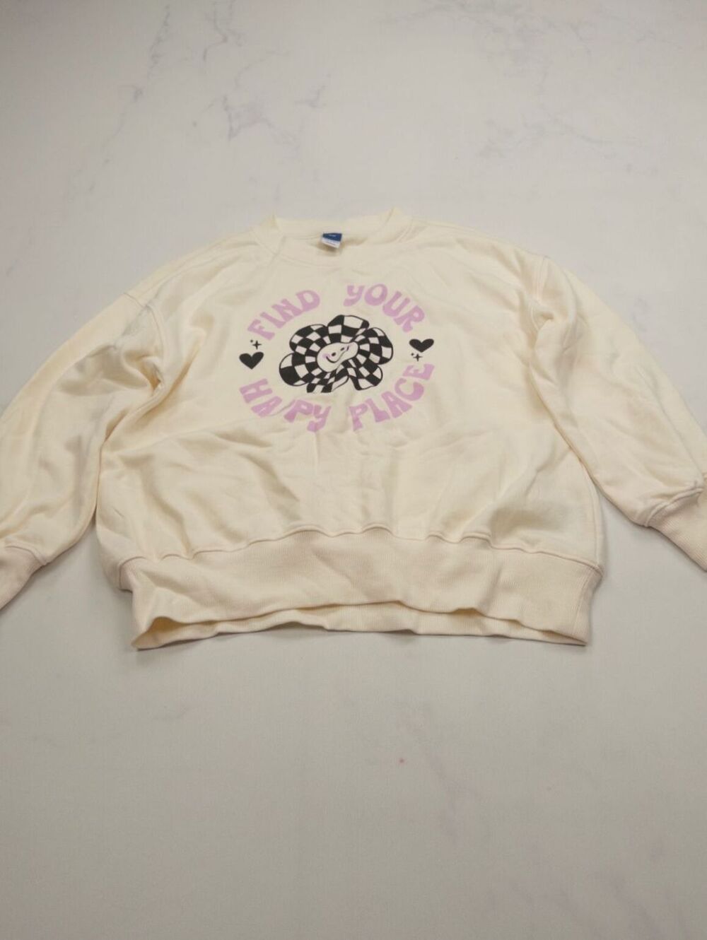 Old Navy Find Your Happy Place Sweatshirt Cream 2000s Indie - Girls M